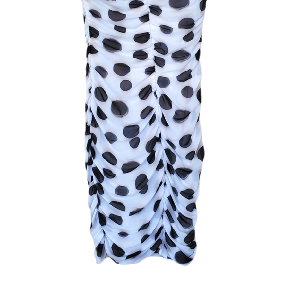 Bebe Stéphanie Rouched Polka Dot Dress Medium - Picture 4 of 11